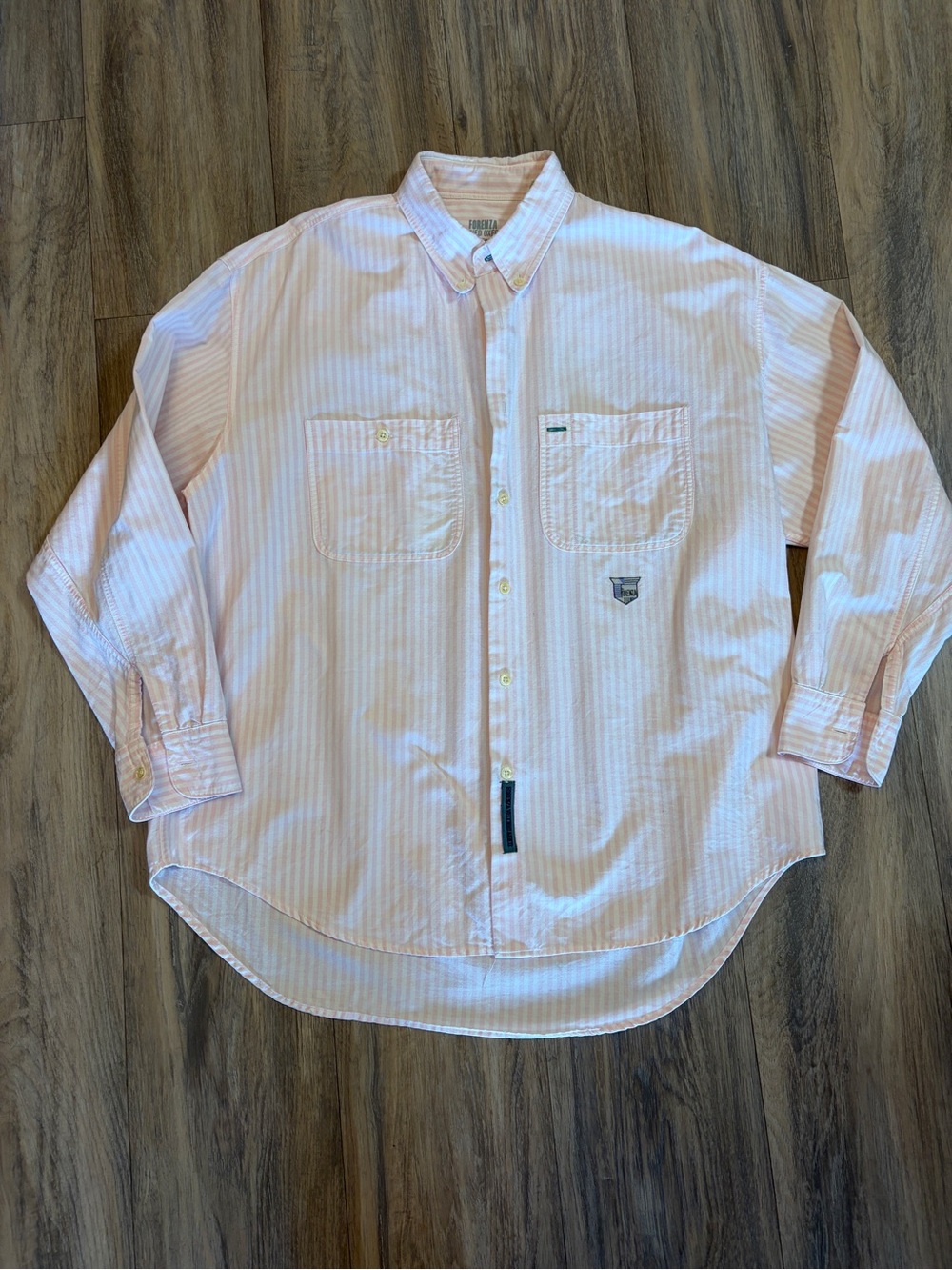 Vintage Forenza Washed Oxford Button Down Shirt – Pink Stripe – Size Small